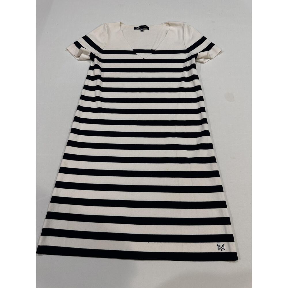 Crew Clothing Company Dress 10 White Blue Striped Knit Nylon Casual